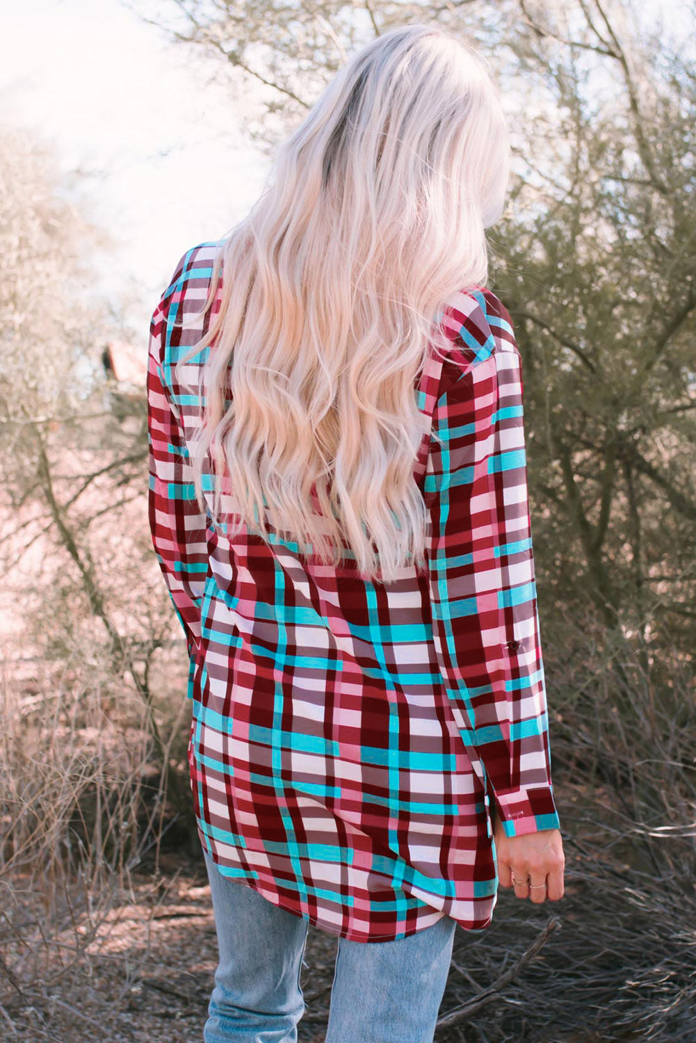 Plaid Button-Up Longline Shirt