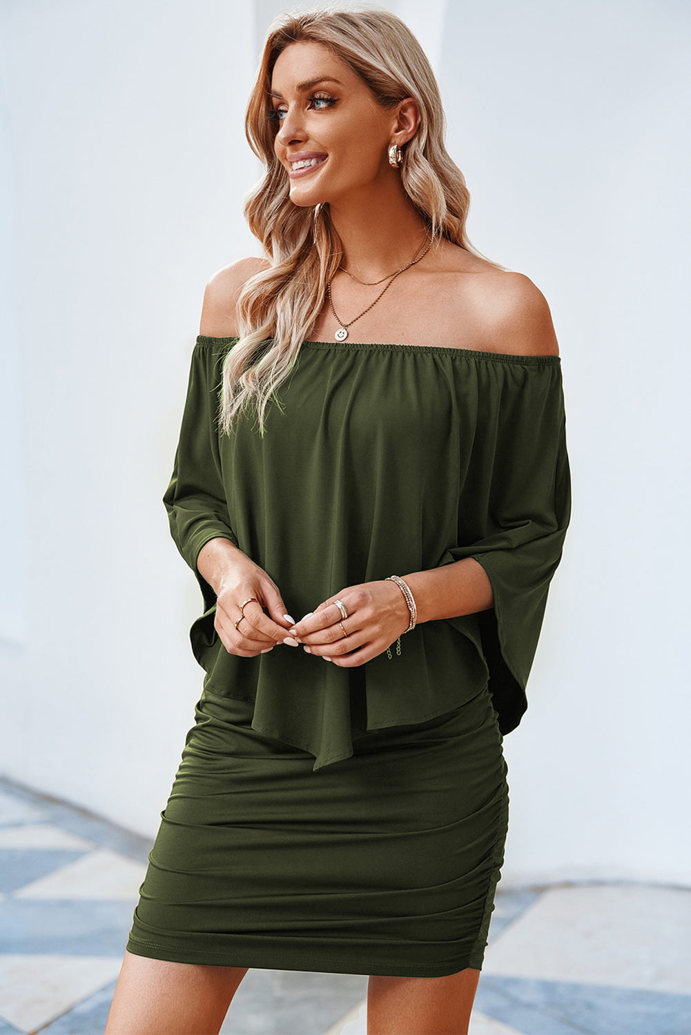 Full Size Off-Shoulder Layered Dress